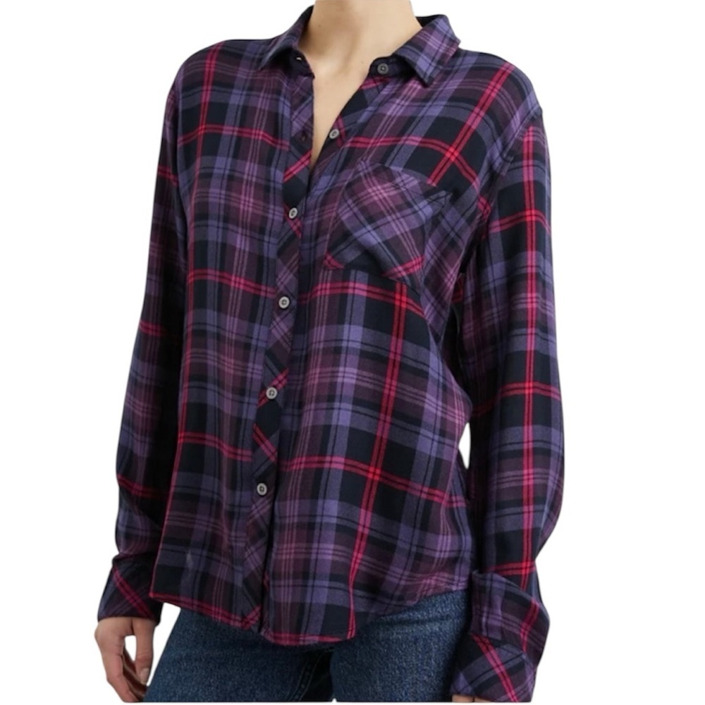 Rails Hunter Plaid Shirt Coal Grey Rose Flannel Size XS